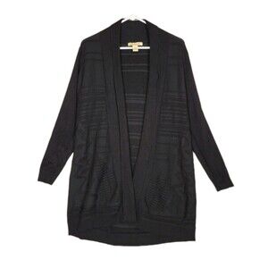 Ava Paige Long Sleeve Duster Open Cardigan Womens Small Black Intricate Knit